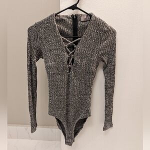Marled Gray Sweater Bodysuit, Size S
